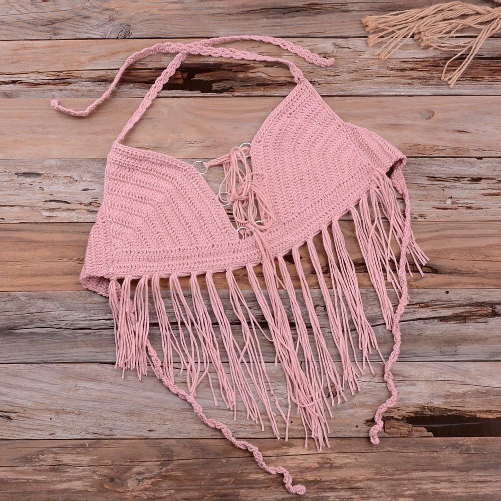 Crochet Tasseled Bikini Set