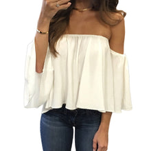 Stylish Off Shoulder Strapless Pure Color Bell Puff Sleeve Top