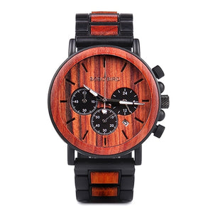 BOBO BIRD P09 Wood and Stainless Steel Luminous Hand Wristwatch