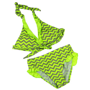 Close-fitting Elastic Stripped Split Two-piece Swimwear