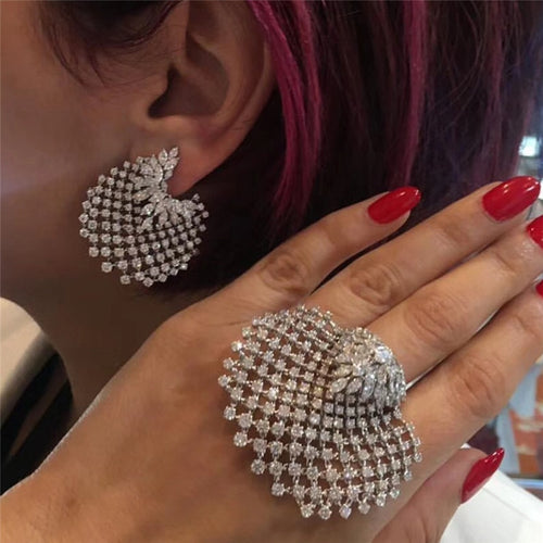 Fashion Crystal Stud Earring With Ring