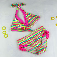 Close-fitting Elastic Stripped Split Two-piece Swimwear