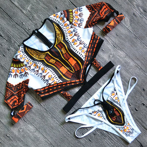 African Dashiki Print Short Sleeve Bikini Set