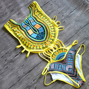 African Print One Piece High Cut Thong Bathing Suit