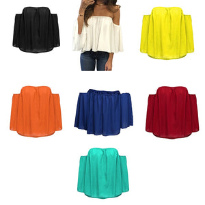Stylish Off Shoulder Strapless Pure Color Bell Puff Sleeve Top