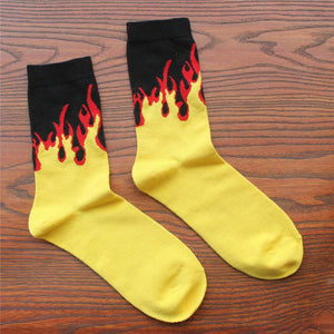 Cartoon Fire Yellow Black Designer Socks