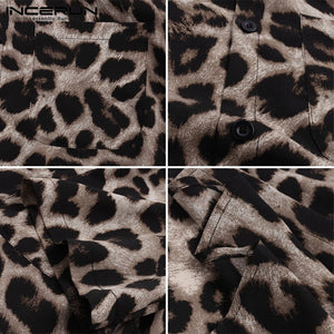 INCERUN Short Sleeve Leopard Print Shirt