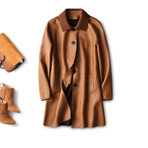 Genuine Leather Mid Length Trench Coat