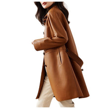 Genuine Leather Mid Length Trench Coat