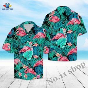 Flamingo Hibiscus Tropical Hawaiian 3D Printed Shirt