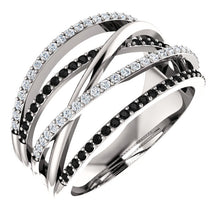 Twisted Design Finger Ring With Black & White Micro Paved Stones