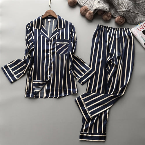 Vertical Striped Rayon Pajama Set
