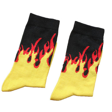 Cartoon Fire Yellow Black Designer Socks