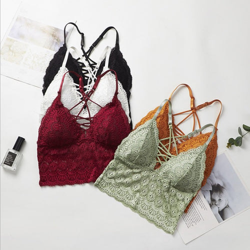 1PCS Lace Floral Embroidered Cropped Top Bra
