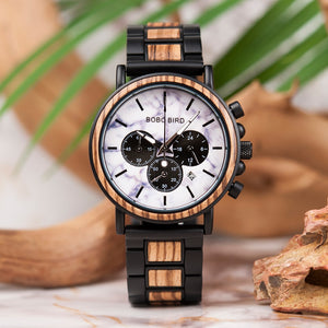 BOBO BIRD P09 Wood and Stainless Steel Luminous Hand Wristwatch