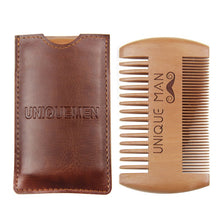 Wooden Beard Comb with Leather Case