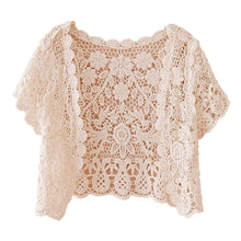 Short Sleeve Crochet Floral Lace Open Front Cropped Top