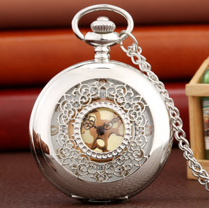 Elegant Vintage Hollow Silver/Black Quartz Pocket Watch