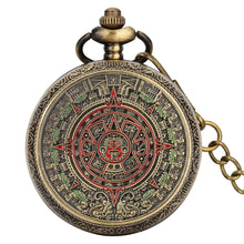 Mayan Aztec Calendar Art Prophecy Culture Relief Pattern Bronze Quartz Pocket Watch