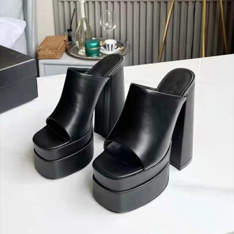 Black Thick High Heel Platform Shoes