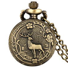 Exquisite Bronze Elk Design Quartz Pocket Watch