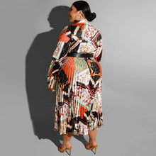 Long Sleeve Designer Print Dress with Belt