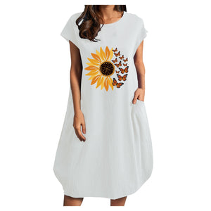 Casual Short Sleeve Mid-Calf Summer Dress With Pockets