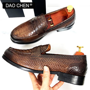Genuine Leather Snake Print Loafers