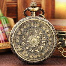 Gothic Vintage 12 Constellations Bronze Quartz Pocket Watch