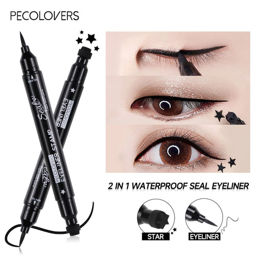 2 In 1 Waterproof Long-lasting Easy to Use Liquid Black Moon Stamp Eye Liner Pencil