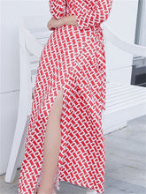 Long Multi-print Short-Sleeve Dress