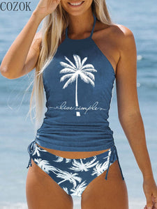 Coconut Print Side Drawstring Two-piece Swimsuit