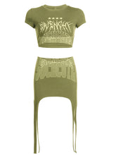 Printed Baddie 2 Piece Short Sleeve Crop Top & Irregular Shape Hip Skirt Set