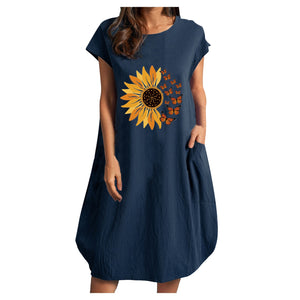 Casual Short Sleeve Mid-Calf Summer Dress With Pockets