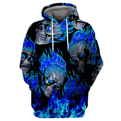 Blue Eyed Fire Skull 3D All Over Printed Hoodie