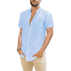 Cotton Linen Short-Sleeved Solid Color Shirt