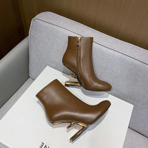 Designer Special-Shaped High-Heeled Sheepskin Boots