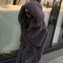 Large Long Solid Color Faux Fur Hooded Coat