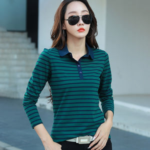 Cotton Striped Long Sleeve Blouse