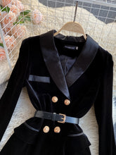 Velvet Double Breasted Blazer with Belt