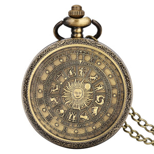 Gothic Vintage 12 Constellations Bronze Quartz Pocket Watch