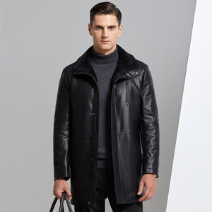 Fur Integrated Leather Mid-length Jacket