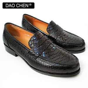 Genuine Leather Snake Print Loafers