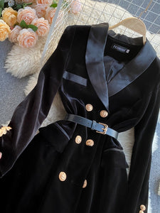 Velvet Double Breasted Blazer with Belt