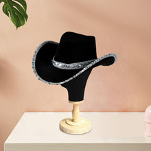 Western Decor Wide Brim Sequined Edge Cowgirl Hat