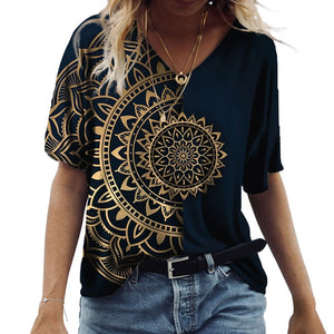 Casual Loose Short Sleeve Printed Blouse