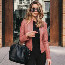 Solid Faux Leather Zippered Thin Jacket
