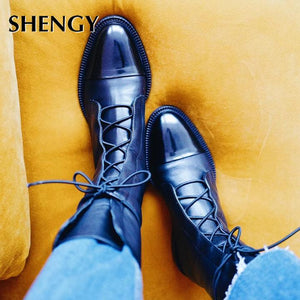 Patent Leather British Style Pointed Toe Boots