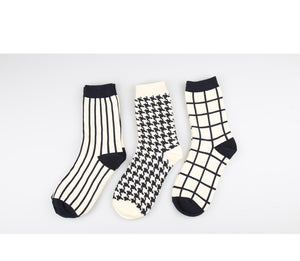 1 Pair Japanese Lattice & Vertical Stripes Socks