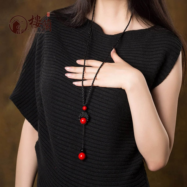 Knotted  Long Tassel Retro Ethnic Beaded Necklace